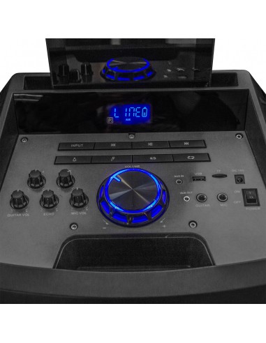 80 W, display led, Bluetooth, lector SD/USB, AUX, prioridad mic, mando a distancia, batería de alta capacidad, X2 micrófonos inalámbricos Woxter RocknRoller Altavoz trolley con función karaoke 