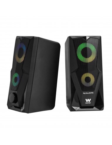 15W de Potencia Woxter Big Bass 80 FX Rejilla metálica Elegantes conexión USB y estéreo de 3,5mm con Leds ambientales Altavoces estéreo 2.0 Ideal para PC/Smartphones y videoconsolas. 